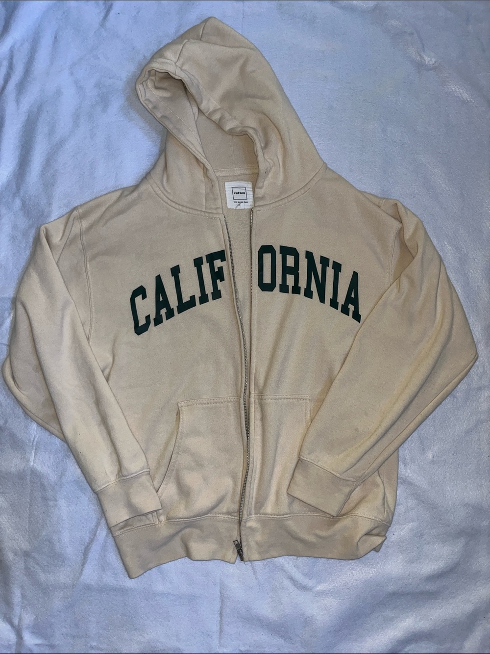 California Cream Zip-Up Hoodie with Green Print